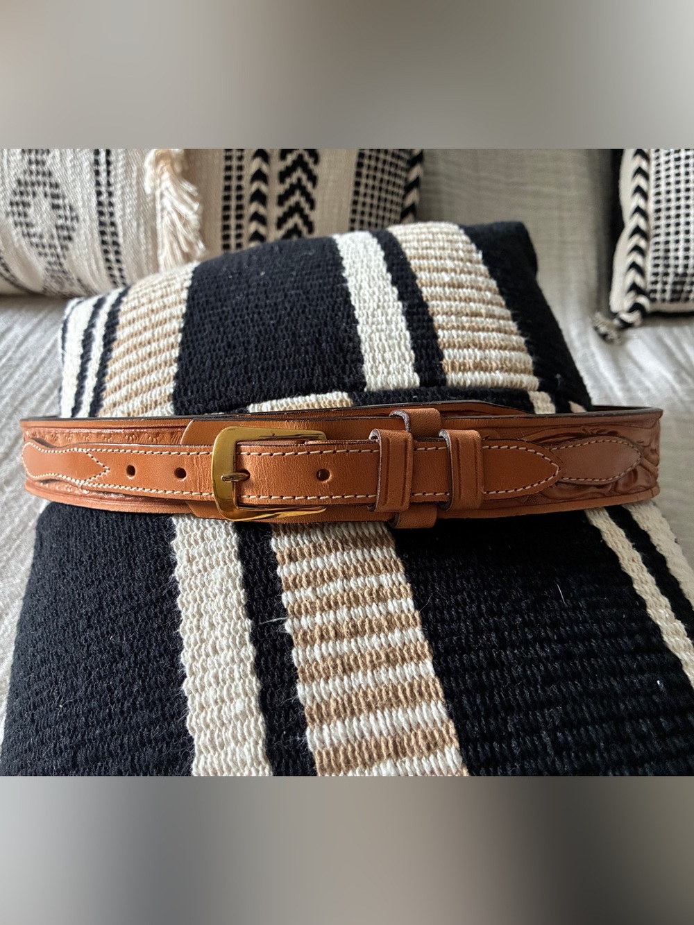 Cognac Leather Hereford Belt Brass Buckle 31 32 33 inch waist Excellent EUC
